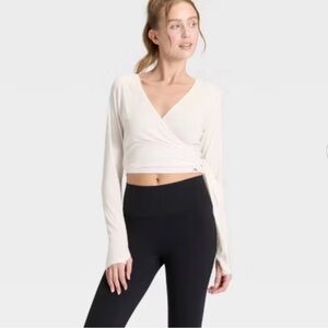 JoyLab Pink Wrap Long-Sleeve Crop Top